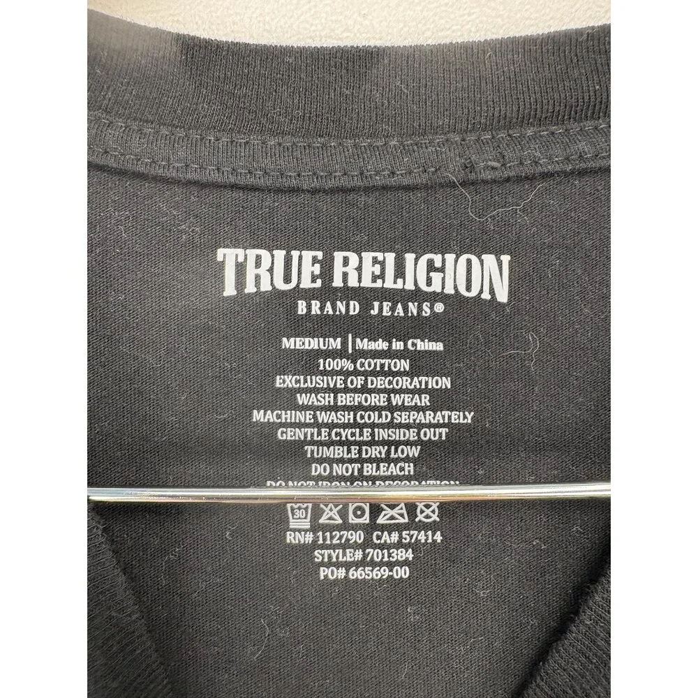True Religion Men's Long Sleeve‎ Logo Tee Black M